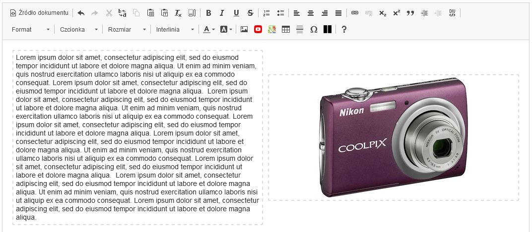 Responsywne bloki tekstu, grafik w oknie edytora 